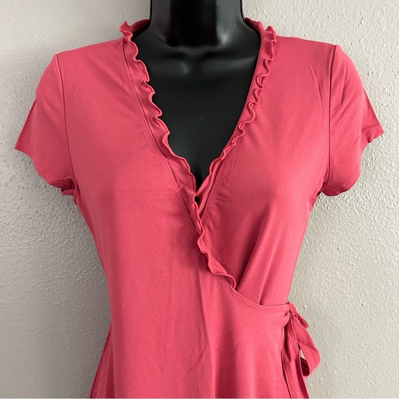 Vintage BCBG Mauve Pink Wrap Dress Size S Ruffle Lettuce Hem Neckline Y2K Barbie - Picture 2 of 10
